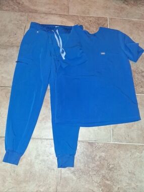 Figs Royal Blue Scrub Set V-Neck Scrub Top And Jogger